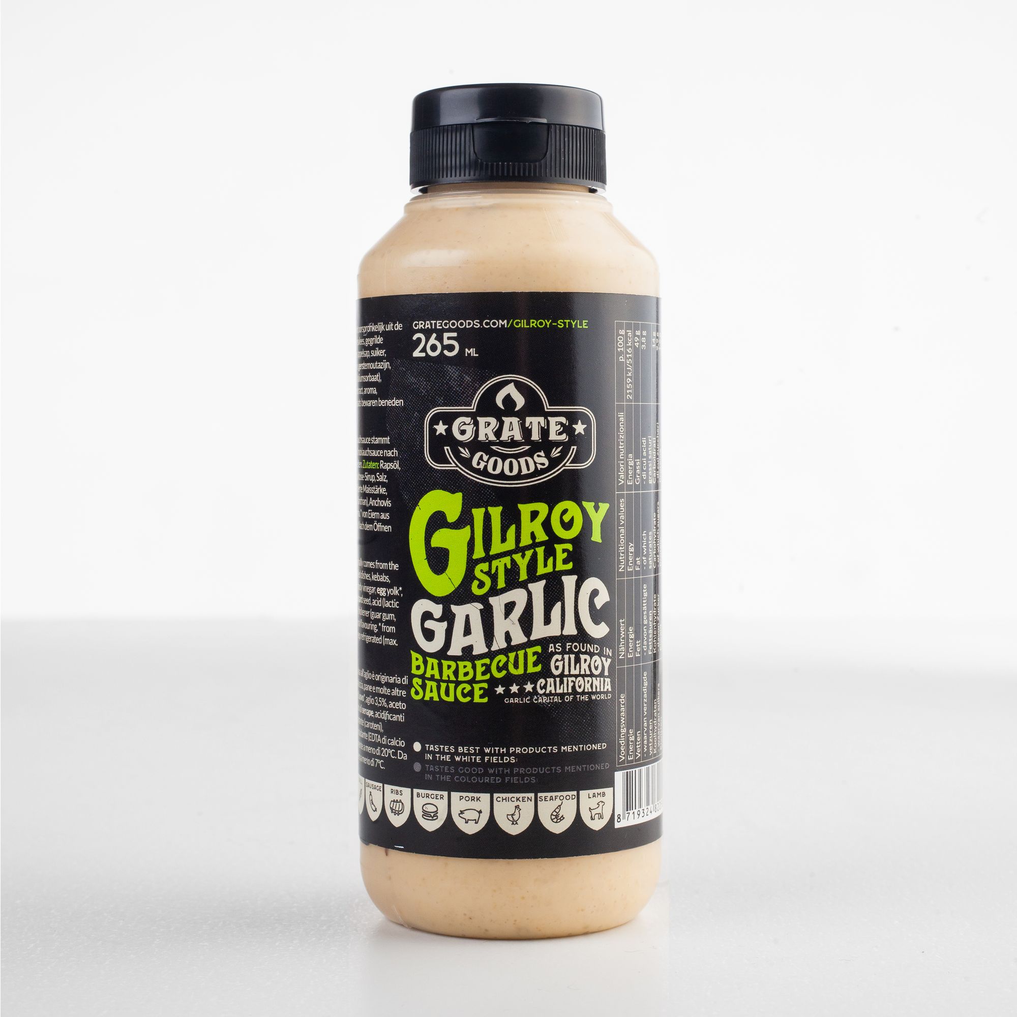 Salsa Barbecue Gilroy Garlic piccante per burger, agnello, frutti di mare e crostacei - 265ml