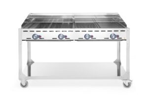 Barbecue a gas HENDI Green Fire con 4 bruciatori e base su ruote