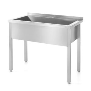 Tavolo con vaschetta di lavaggio singola – saldato, profondità 600 mm, altezza camera 300 mm