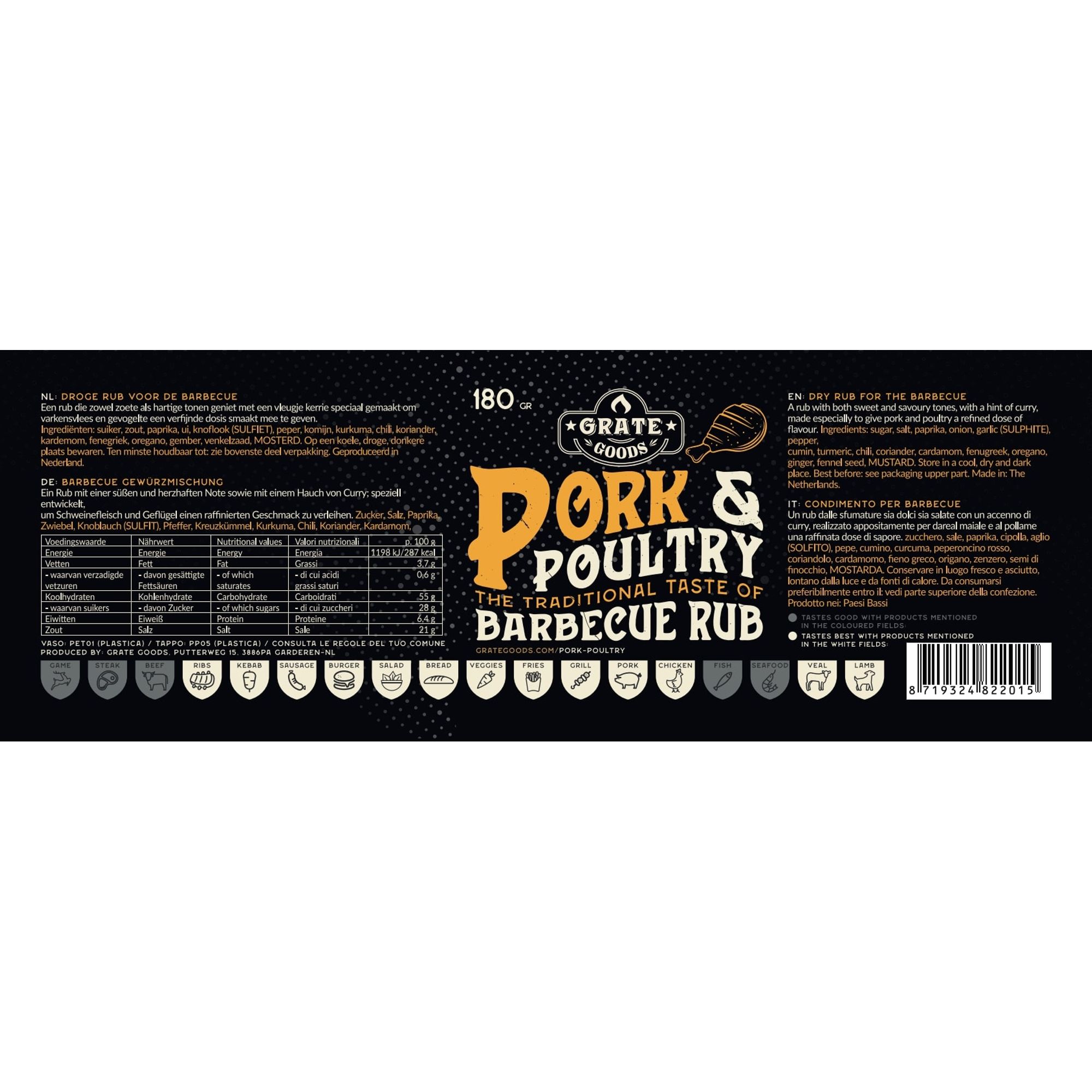 Rub Barbecue Pork & Poultry per carni di maiale e pollame - 180 gr