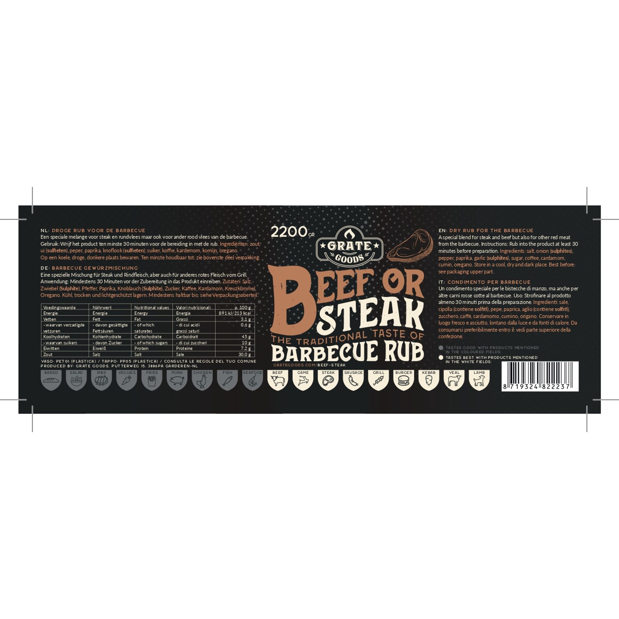 Rub Barbecue Beef or Steak al caffè per carni - 2220gr