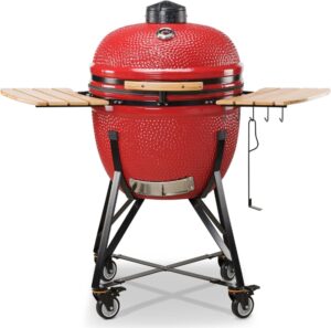 Barbecue Kamado Bono in ceramica con ruote, Cottura a zone 64 cm - Rosso