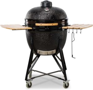 Barbecue Kamado Bono in ceramica con ruote, Cottura a zone 64 cm - Nero